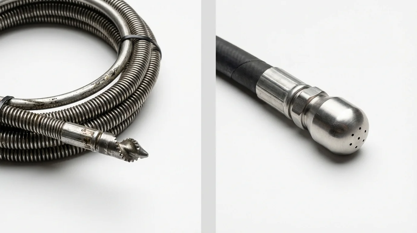 Drain snake cable and hydro jetting nozzle used for drain cleaning in College Park, MD