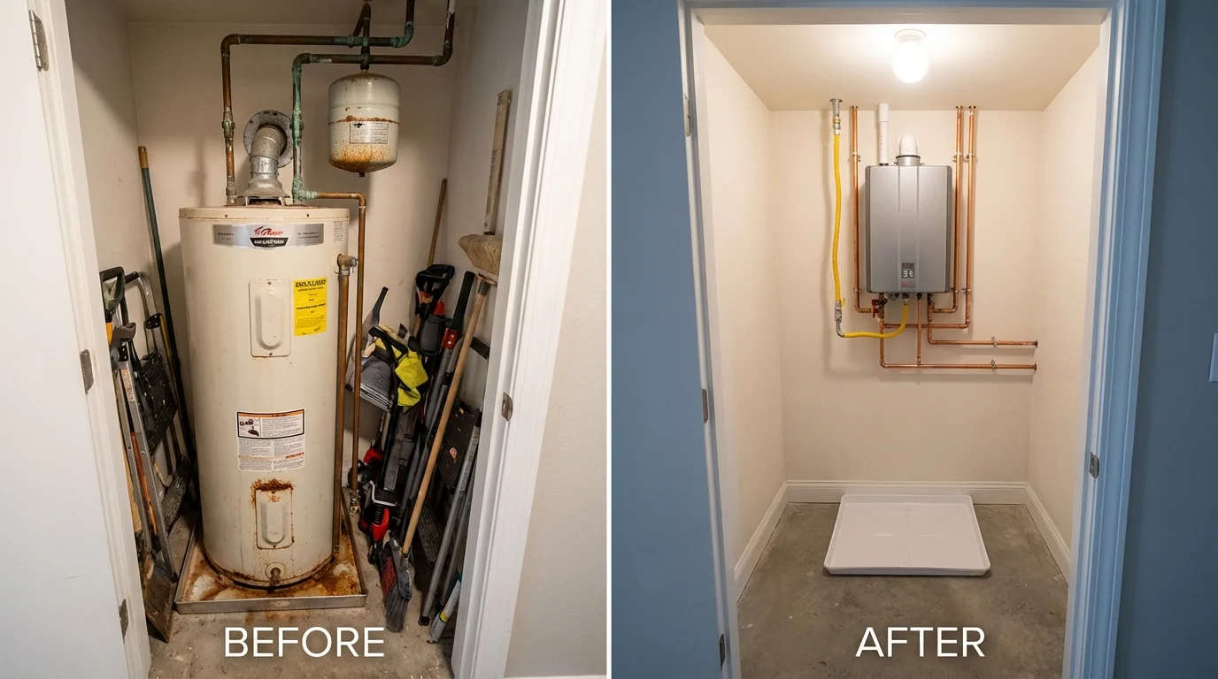 Tank water heater versus wall-mounted tankless unit comparison for College Park, MD homeowners