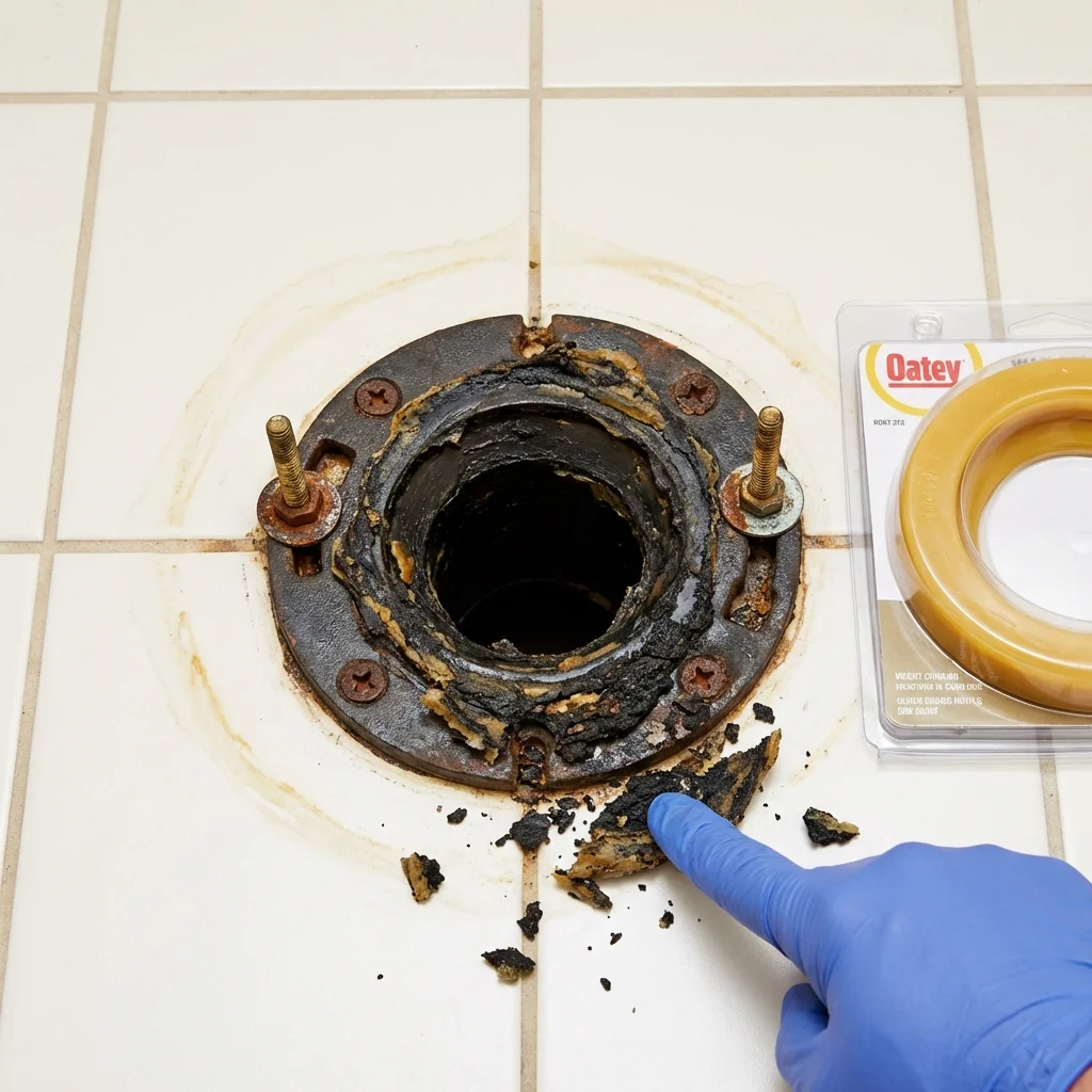 Failed wax ring showing water seepage at the base of a toilet in a College Park, MD home