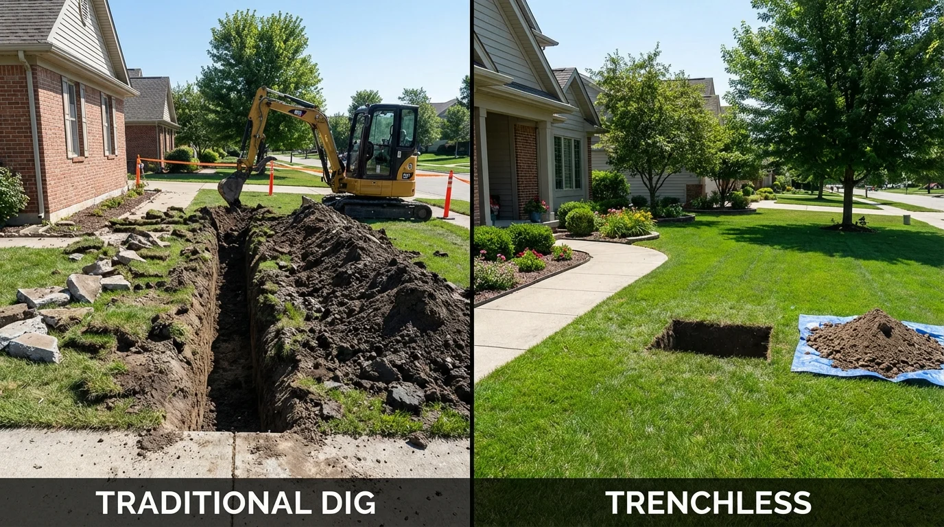 Trenchless sewer repair with minimal yard damage versus traditional excavation in College Park, MD